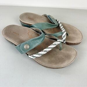 Aetrex Lena Sandals Teal Leather Slide Flip Flops Women's Size 8 Arch Support
